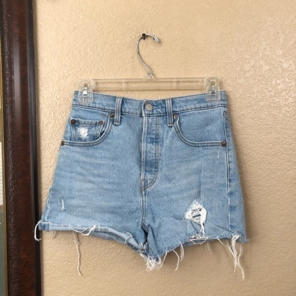 Levi's Light Blue Distressed Denim Shorts